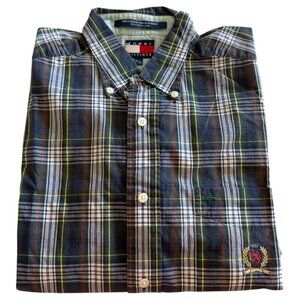 VTG Tommy Hilfiger Classic 90s Mixed Plaid Long Sleeve Button Down Shirt SZ Med